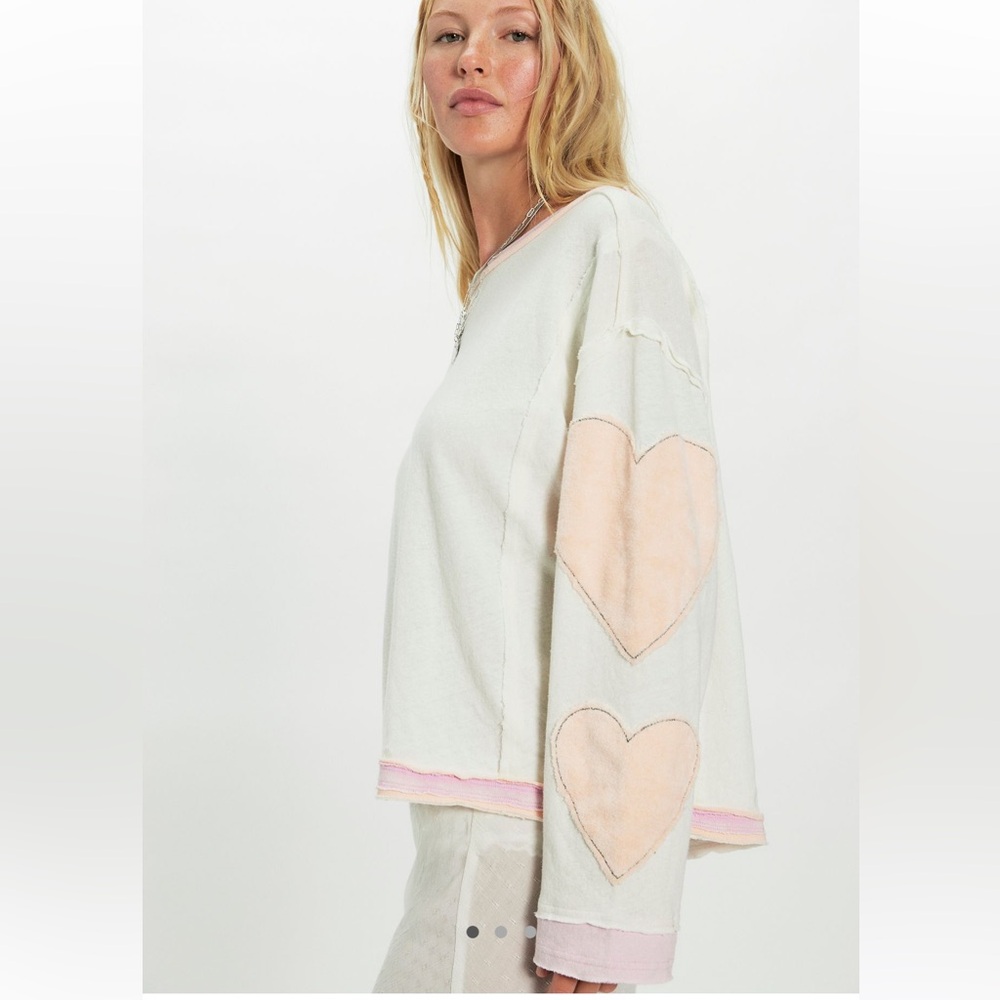 We The Free FREE PEOPLE Cream Top with Pink Trim